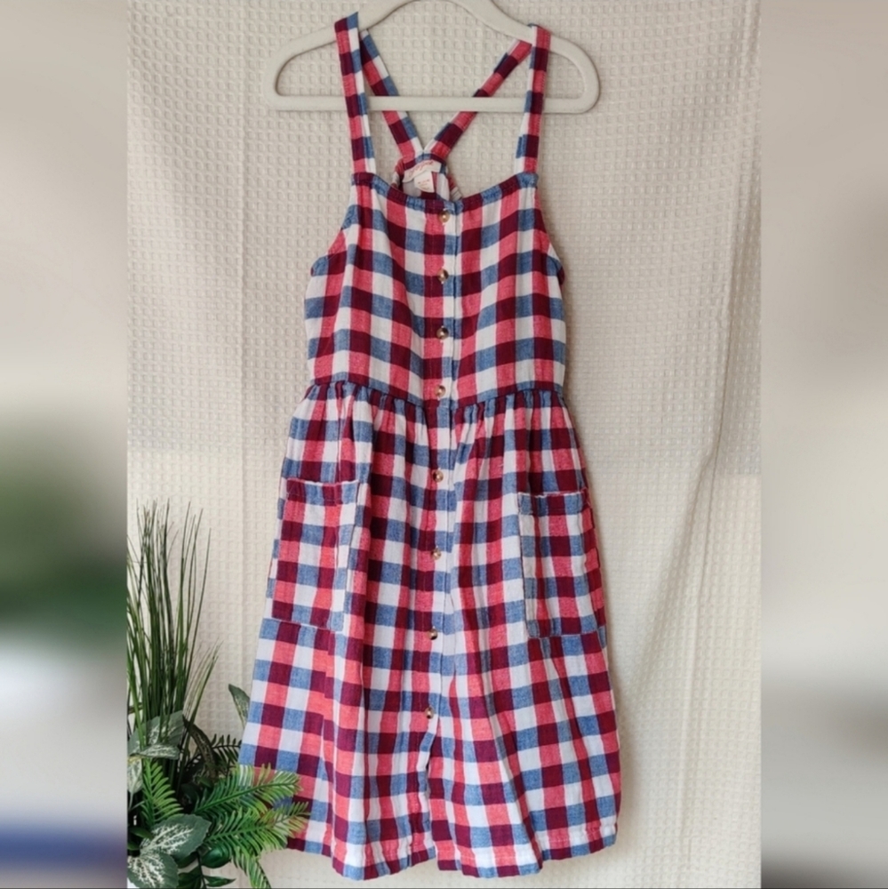 Cat &Jack Girls Red, white and Blue Checkered Summer Dress Size M(7/8)